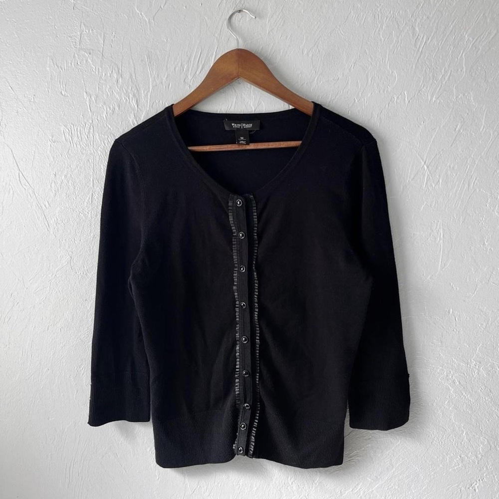 Black Knit Button Down Preppy Dark Fairy Coquette Goth Cardigan Sweater Medium